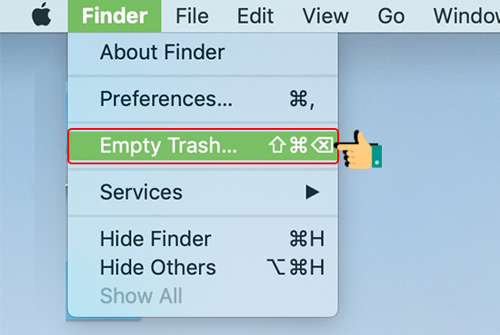 Trên giao diện chọn. Empty Trash